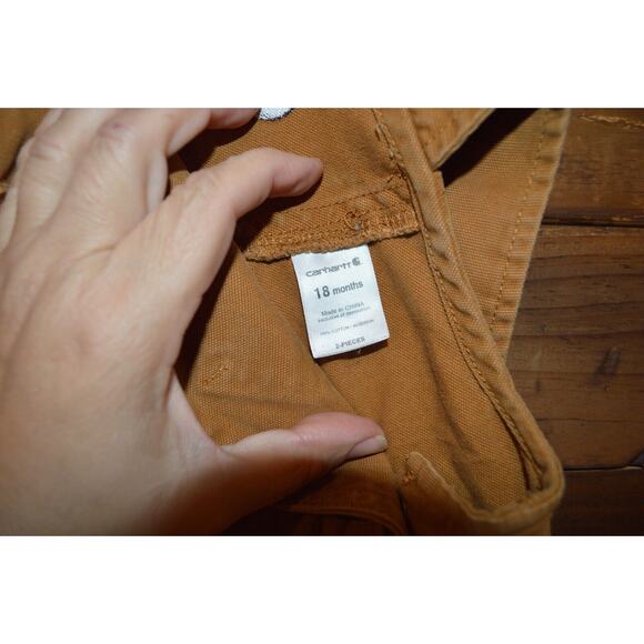 Carhartt Infants Brown Canvas Snap Bib Overall Shorts 18 Months Regular Snap Leg - Picture 8 of 8